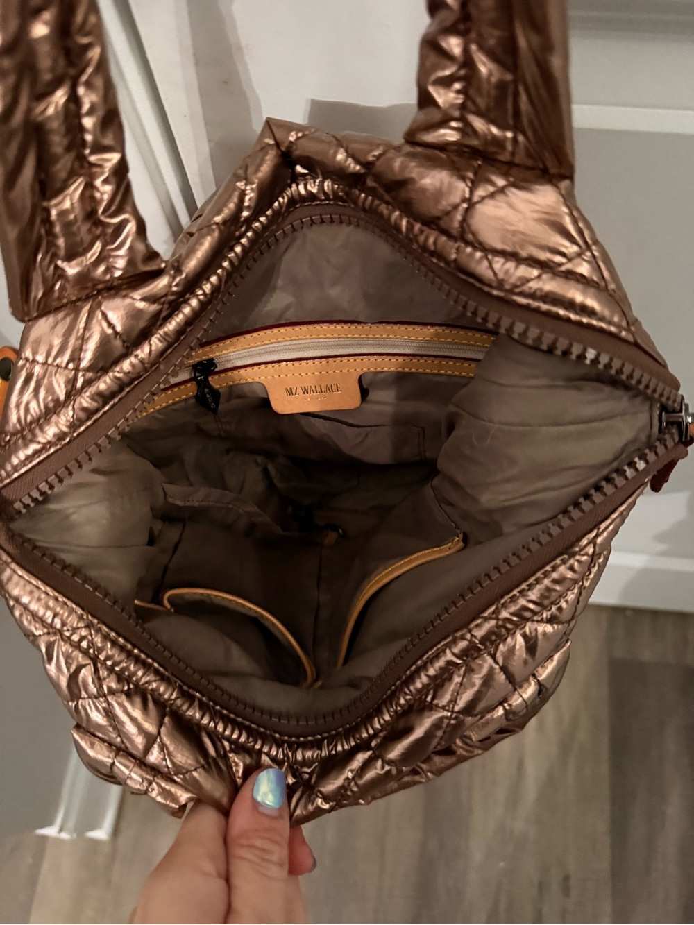 MZ Wallace Quilted Metallic Bronze Crossbody Bag - Picture 3 of 4
